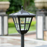 Lámpara estaca solar LED tipo farol negra IP65 para jardín