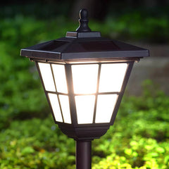 Lámpara estaca solar LED tipo farol negra IP65 para jardín