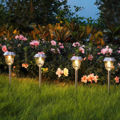 Lámpara de estaca para jardín solar LED IP65 plateada