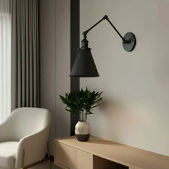 Aplique de pared con brazo articulado industrial de metal para mesilla de noche
