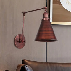 Aplique de pared con brazo articulado industrial de metal para mesilla de noche