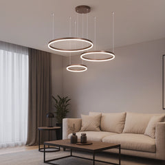 Lámpara colgante de círculos LED regulable de metal moderna para salón