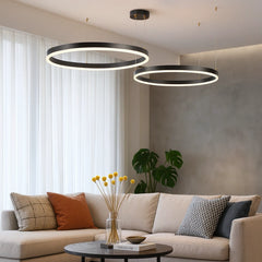 Lámpara colgante de círculos LED regulable de metal moderna para salón
