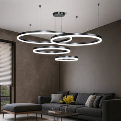Lámpara colgante de círculos LED regulable de metal moderna para salón