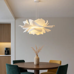 Lámpara colgante en forma de flor blanca de estilo nórdico regulable en altura para comedor