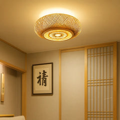 Lámpara de Techo de Bambú Tejido Estilo Japonés Redonda