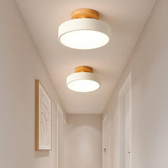 Lámpara LED de Techo para Pasillo Estilo Nórdico Redonda con Base de Madera