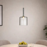 Lámpara colgante de vidrio moderna LED regulable en altura cilíndrica para comedor