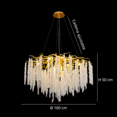Lámpara de araña de cristal dorada elegante diseño floral para comedor