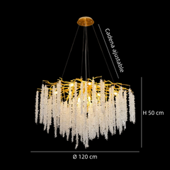 Lámpara de araña de cristal dorada elegante diseño floral para comedor