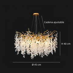 Lámpara de araña de cristal moderna dorada con LED diseño de pétalos para salón