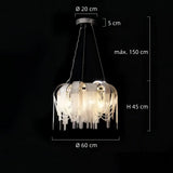 Lámpara colgante de flecos LED elegante de aluminio plateado para comedor