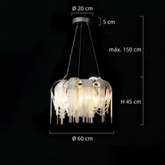 Lámpara colgante de flecos LED elegante de aluminio plateado para comedor
