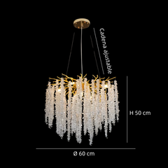 Lámpara de araña de cristal dorada elegante diseño floral para comedor