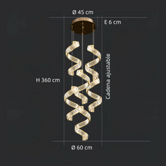 Lámpara de escalera colgante LED regulable de cristal en espiral moderna