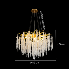 Lámpara de araña de cristal dorada elegante diseño floral para comedor