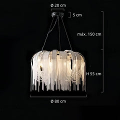 Lámpara colgante de flecos LED elegante de aluminio plateado para comedor