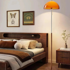 Lámpara de pie vintage con cadena y pantalla acrílica abovedada, 153 cm