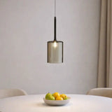 Lámpara colgante de vidrio moderna LED regulable en altura cilíndrica para comedor