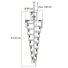 Lámpara colgante de escalera de cristal en espiral de lujo gris claro