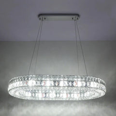 Lampara colgante de cristal ovalado LED de lujo para comedor