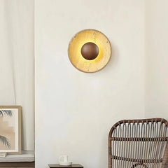 Aplique de pared de travertino redondo Wabi-Sabi Ø25 cm para dormitorio