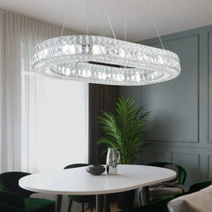 Lampara colgante de cristal ovalado LED de lujo para comedor