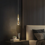 Lámpara colgante de gotas de cristal dorado LED para mesita de noche