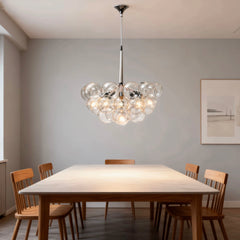 Lámpara de araña racimo moderna de vidrio regulable en altura para comedor