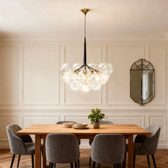 Lámpara de araña racimo moderna de vidrio regulable en altura para comedor