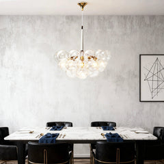 Lámpara de araña racimo moderna de vidrio regulable en altura para comedor