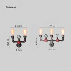 Aplique de pared industrial de metal con diseño de tubería para salón