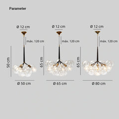 Lámpara de araña racimo moderna de vidrio regulable en altura para comedor