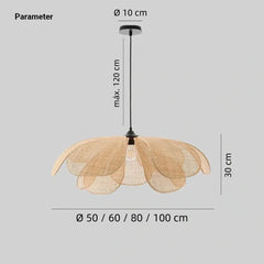 Lámpara colgante de mimbre regulable con forma de flor para comedor