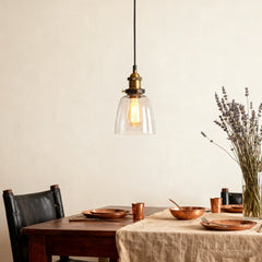 Lámpara colgante vintage de vidrio regulable en altura para comedor