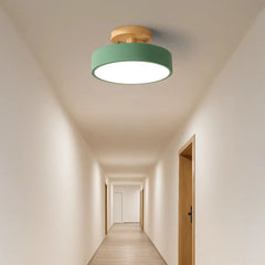Lámpara LED de Techo para Pasillo Estilo Nórdico Redonda con Base de Madera