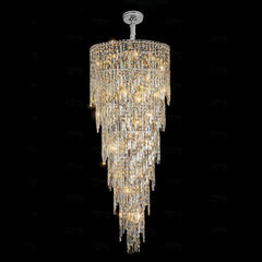 Lámpara colgante para escalera de cristal plateado grande con LED de lujo