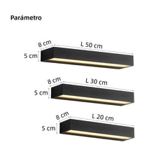 Aplique de pared exterior LED rectangular moderno negro de metal para porche