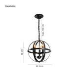 Lámpara colgante industrial vintage negra de metal con esfera para comedor