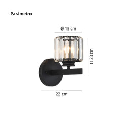 Aplique de Pared de Cristal Moderno LED Negro para Mesita de Noche
