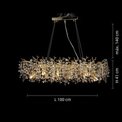 Lámpara colgante de cristal dorada LED tipo rama de lujo para comedor