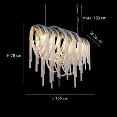 Lámpara colgante de flecos LED elegante de aluminio plateado para comedor