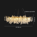 Lámpara de araña de cristal moderna dorada con LED diseño de pétalos para salón