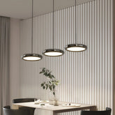 Lámpara colgante de tres luces redonda y moderna LED regulable en altura para comedor