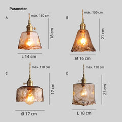 Lámpara colgante vintage de vidrio ámbar regulable en altura para comedor