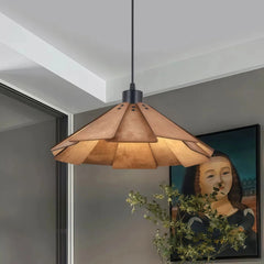 Lámpara colgante de madera Wabi-Sabi LED regulable en altura para comedor