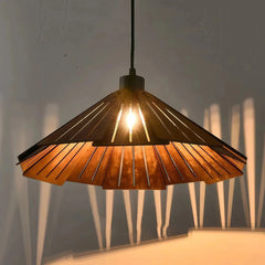 Lámpara colgante de madera Wabi-Sabi LED regulable en altura para comedor