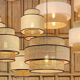 Lámpara colgante de bambú estilo Wabi-Sabi LED para comedor