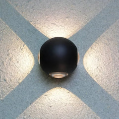Aplique de pared exterior moderno LED de metal negro con esfera