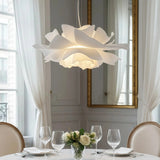 Lámpara colgante flor nórdica blanca LED regulable en altura para comedor